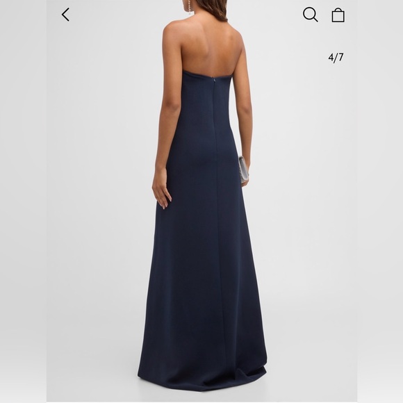 Lela Rose Navy Strapless Floral Appliqué Gown - Picture 2 of 6